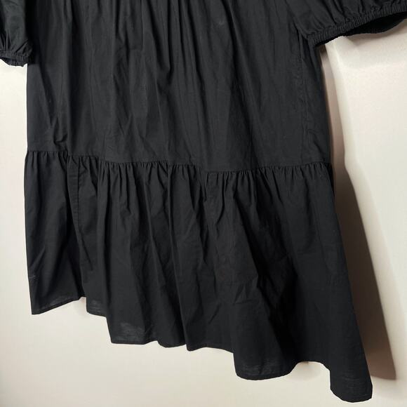 Sundry For Evereve 0 XS Black The Anywhere Dress Cotton Poplin Puff Sleeve VNeck - Picture 6 of 11